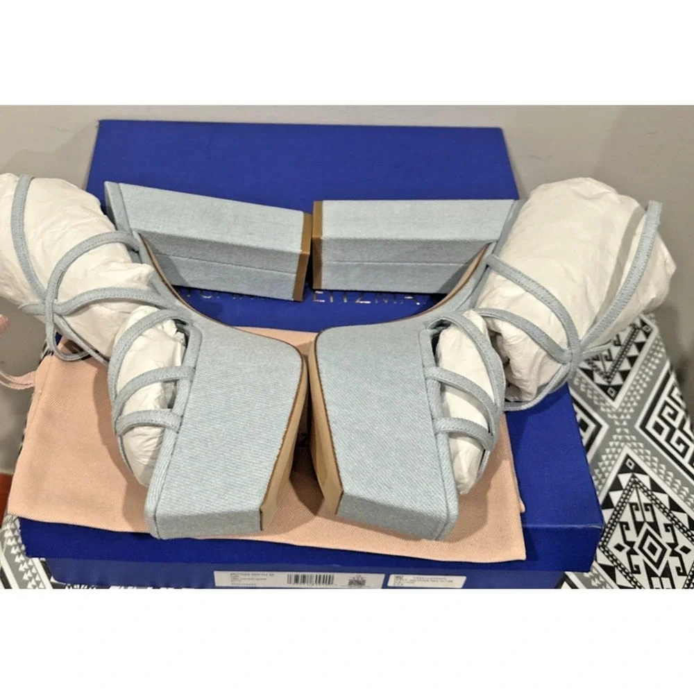 Stuart Weitzman EU 39/8.5B Barely There Sq Hi Platform Sandals Vint Light Denim